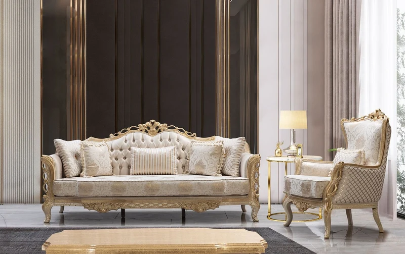 Casa Padrino Luxus Barock Wohnzimmer Sofa Weiß / Antik Gold 230 cm - Barock Wohnzimmer Möbel