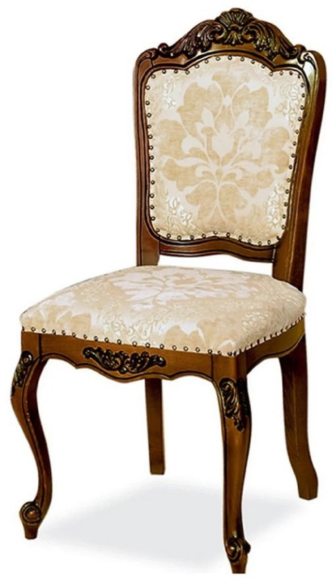 Casa Padrino Luxus Barock Esszimmer Stuhl 4er Set Beige / Braun H. 103 cm - Barock Esszimmer Möbel