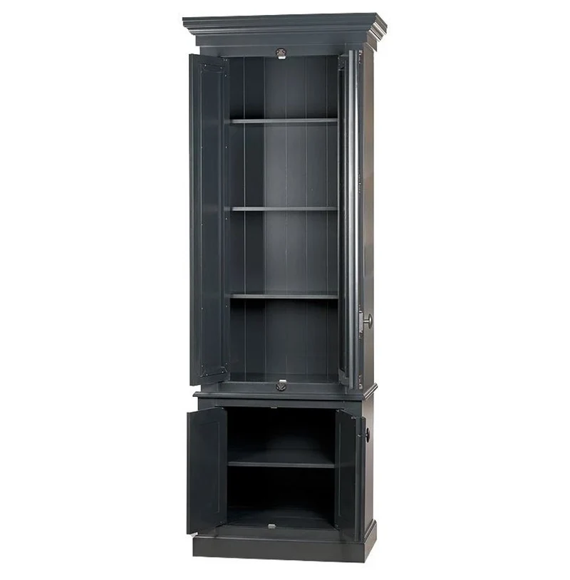 Casa Padrino Massivholz Schrank Grau mit großzügigem Stauraum 48 x 88 x 245cm mit 4 Türen
