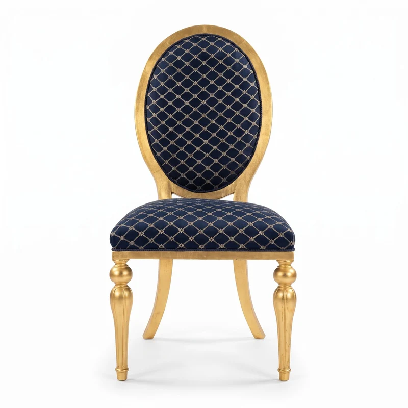 Casa Padrino Barock Esszimmer Stuhl mit Muster Blau / Gold - Esszimmer Möbel im Barockstil