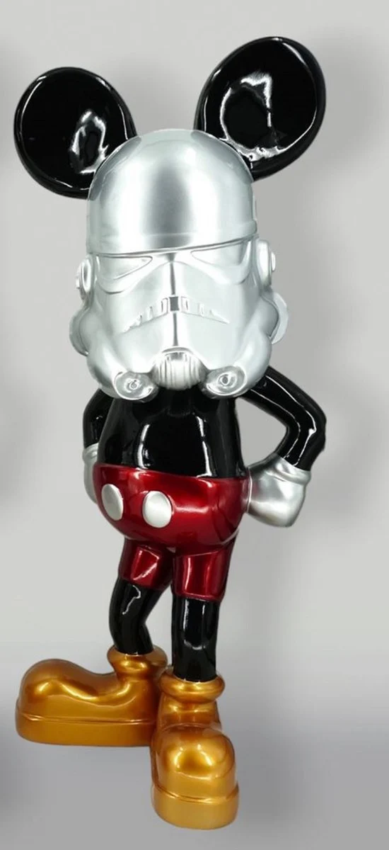 Casa Padrino XXL Deko Skulptur Schwarz / Silber / Rot / Gold H. 120 cm - Wohnzimmer & Garten Deko