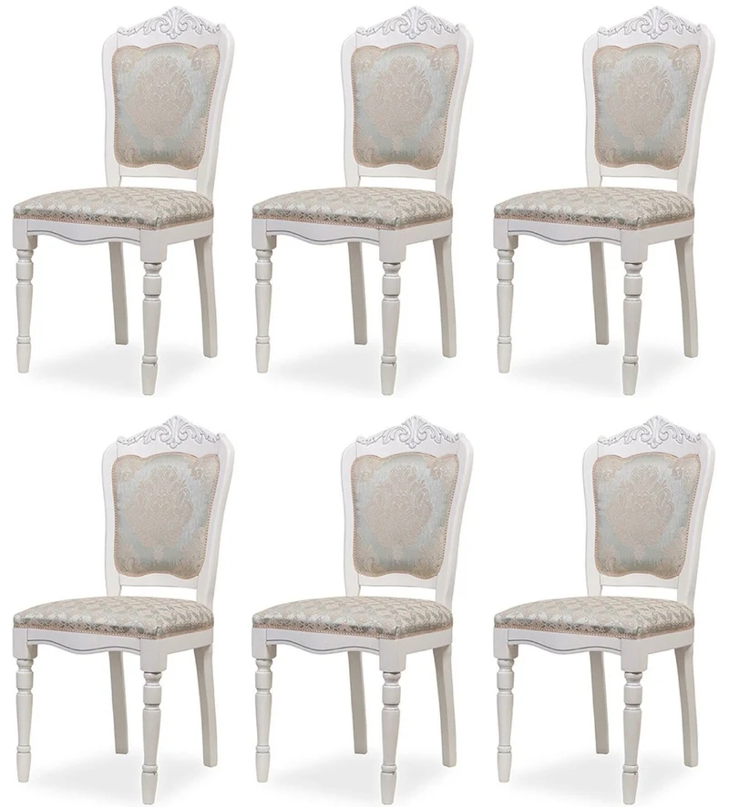 Casa Padrino Luxus Barock Esszimmer Stuhl 6er Set Silber / Beige / Weiß H. 104 cm - Barock Esszimmer Möbel
