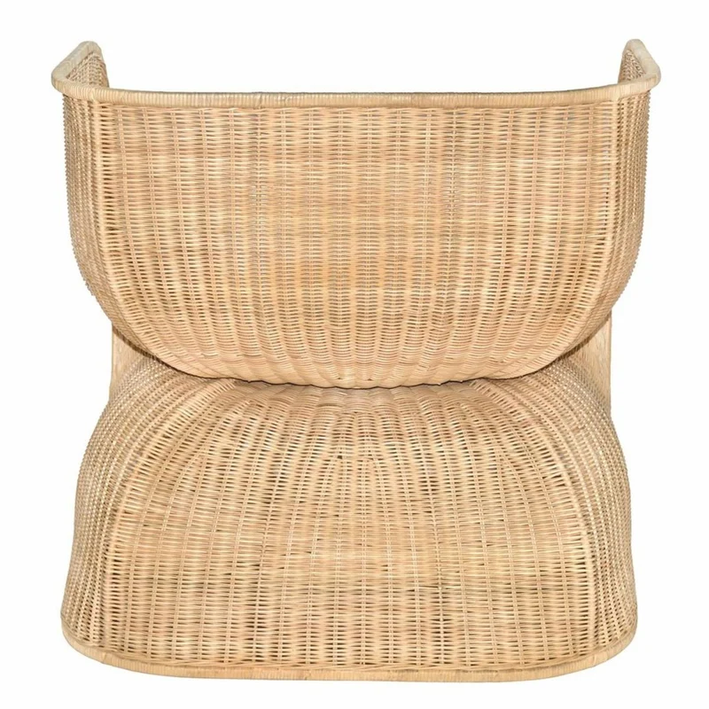 Casa Padrino Luxus Rattan Lounge Sessel mit Kissen Naturfarben / Weiß - Rattan Möbel