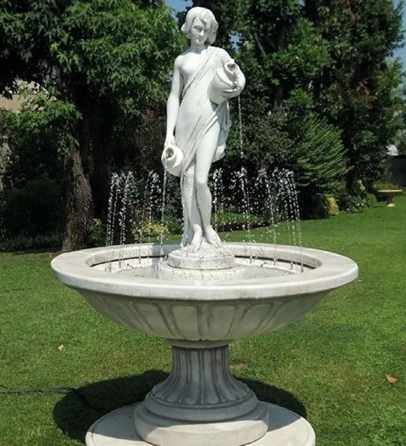 Casa Padrino Barock Springbrunnen Grau Ø 130 x H. 180 cm - Runder Gartenbrunnen - Made in Italy