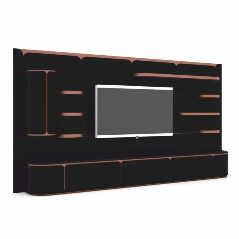 Casa Padrino Luxus TV Schrank Schwarz / Kupfer 430 cm - Wohnzimmer & Hotel Möbel
