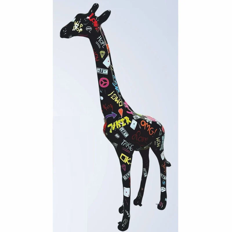Casa Padrino Garten Deko Skulptur Giraffe Schwarz / Bunt H. 205 cm - Garten Figur