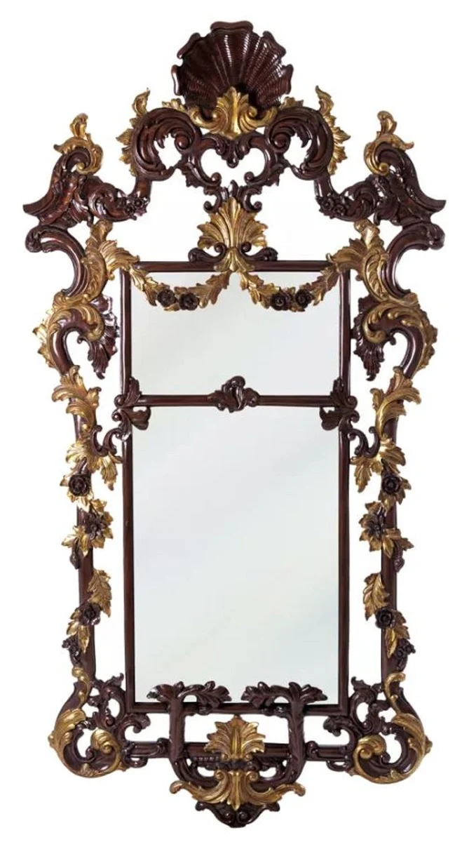 Casa Padrino Luxus Barock Mahagoni Spiegel Dunkelbraun / Gold H. 210 cm - Barock Möbel