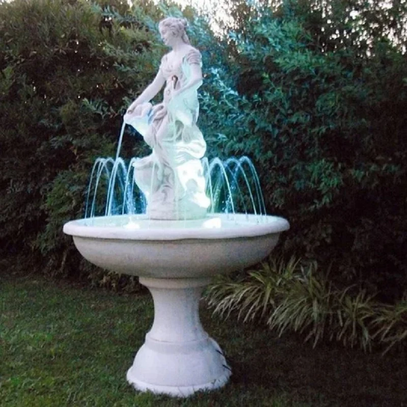 Casa Padrino Barock Springbrunnen Weiß Ø 102 x H. 178 cm - Runder Gartenbrunnen - Made in Italy