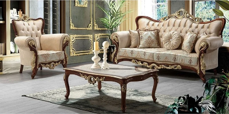 Casa Padrino Luxus Barock Sofa Beige / Braun / Gold 230 cm - Barock Wohnzimmer Möbel