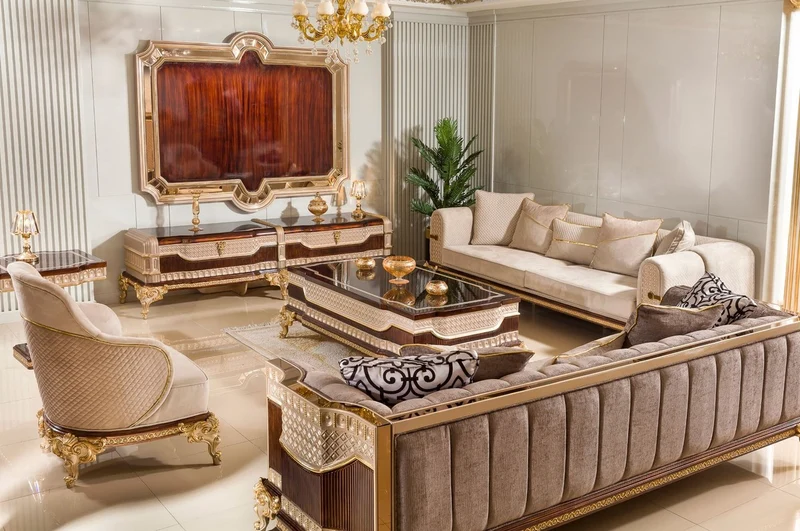 Casa Padrino Luxus Barock Wohnzimmer Sessel Grau / Dunkelbraun / Gold - Barock Möbel