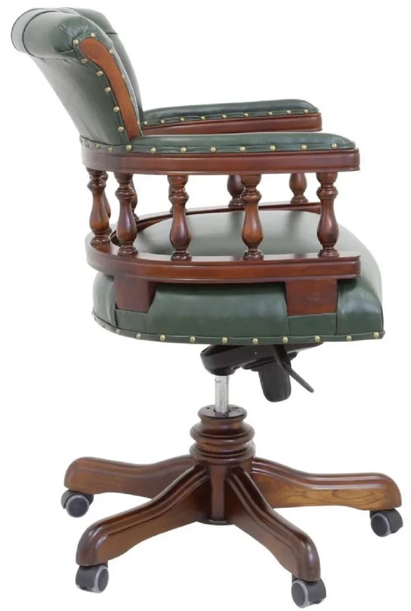 Casa Padrino Luxus Barock Chesterfield Echtleder Schreibtischstuhl Grün / Braun H. 107 cm - Barock Büro Möbel