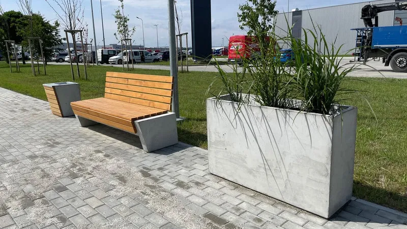 Casa Padrino Park Abfallbehälter Naturfarben / Grau / Silber H. 60 cm - Stadt Abfalleimer - Beton Mülleimer