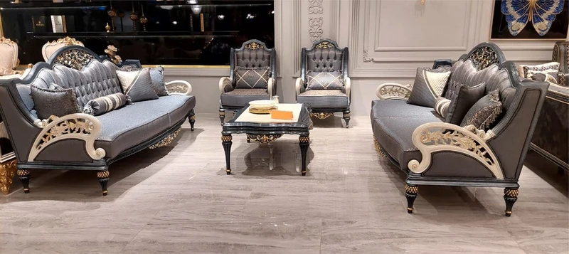 Casa Padrino Luxus Barock Wohnzimmer Sofa Grau / Weiß / Gold 226 cm - Barock Wohnzimmer Möbel