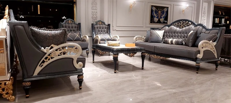 Casa Padrino Luxus Barock Wohnzimmer Sofa Grau / Weiß / Gold 226 cm - Barock Wohnzimmer Möbel