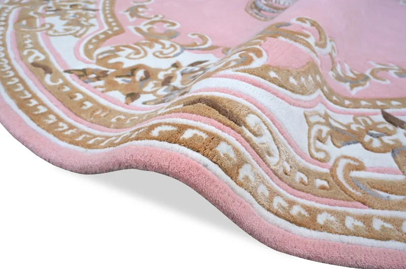 Runder Pompöös by Casa Padrino Luxus Barock Teppich Krone von Harald Glööckler Rosa / Weiß / Braun - Verschiedene Größen