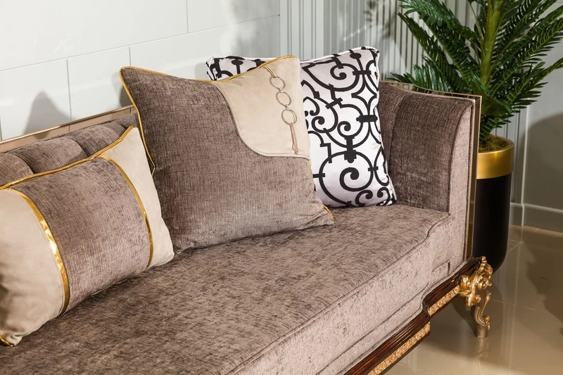 Casa Padrino Luxus Barock Sofa Grau / Dunkelbraun / Gold 265 cm - Barock Möbel