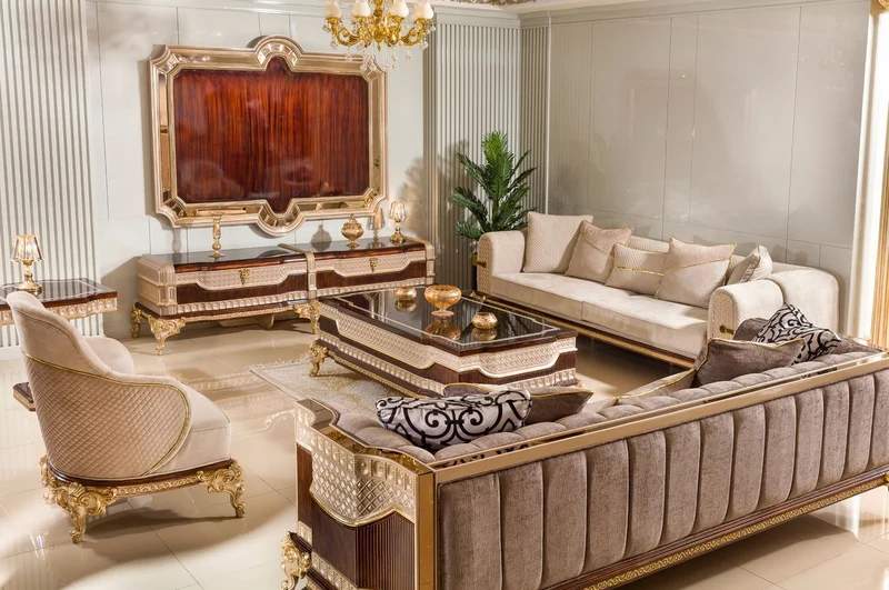 Casa Padrino Luxus Barock Sofa Grau / Dunkelbraun / Gold 265 cm - Barock Möbel