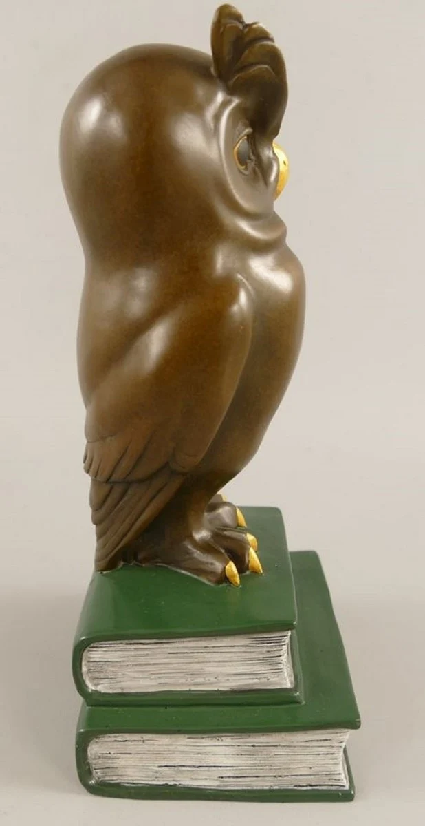 Casa Padrino Bronze Deko Figur Eule auf Büchern H. 22 cm - Schreibtisch Deko Skulptur