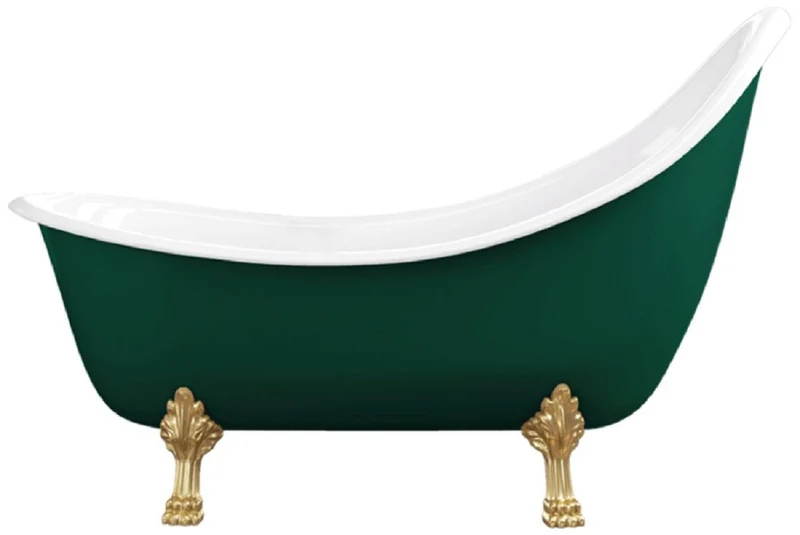 Casa Padrino Jugendstil Badewanne Dunkelgrün / Weiß / Gold 180 cm - Freistehende Retro Stil Badewanne