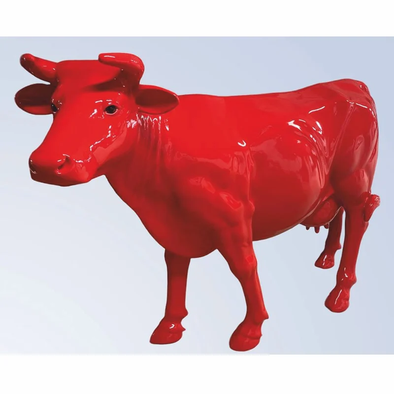 Casa Padrino XXL Deko Skulptur Kuh Rot 223 x 70 x H. 147 cm - Garten Figur