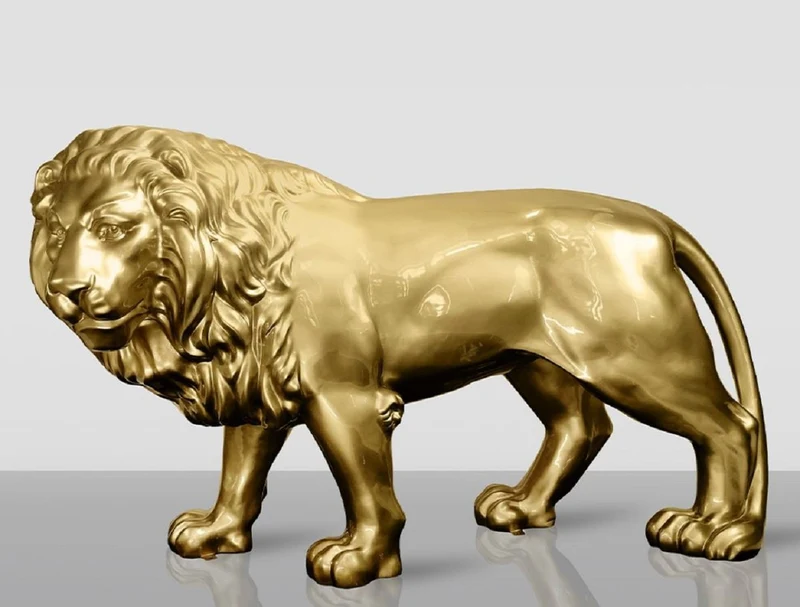 Casa Padrino XXL Deko Skulptur Löwe Gold 185 cm - Lebensgroße Garten Deko Figur