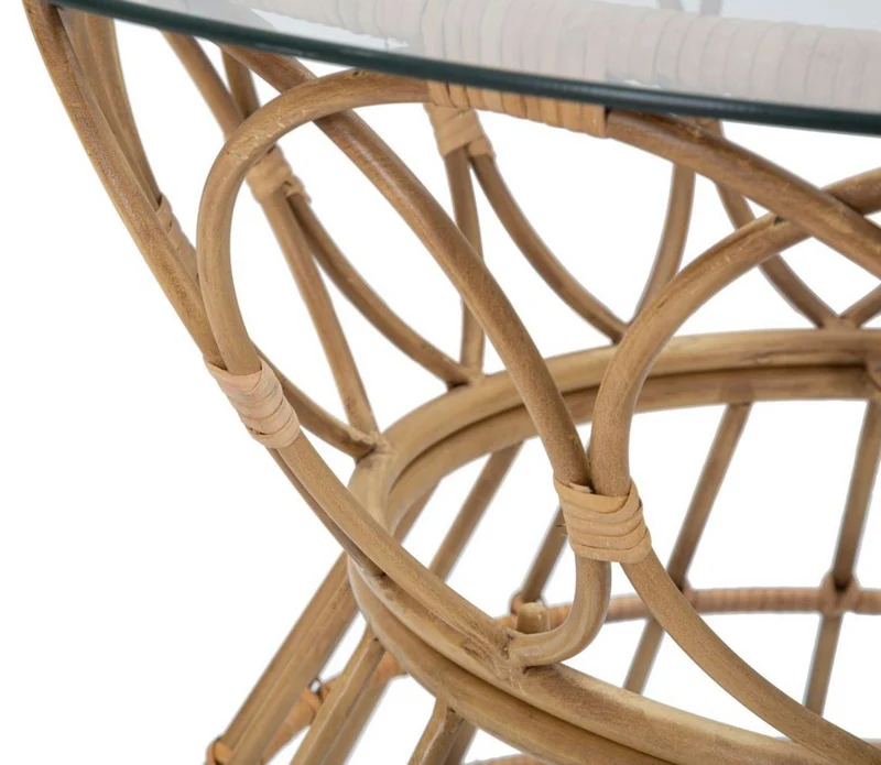 Casa Padrino Luxus Couchtisch mit Glasplatte Naturfarben Ø 75 cm - Wohnzimmer Möbel