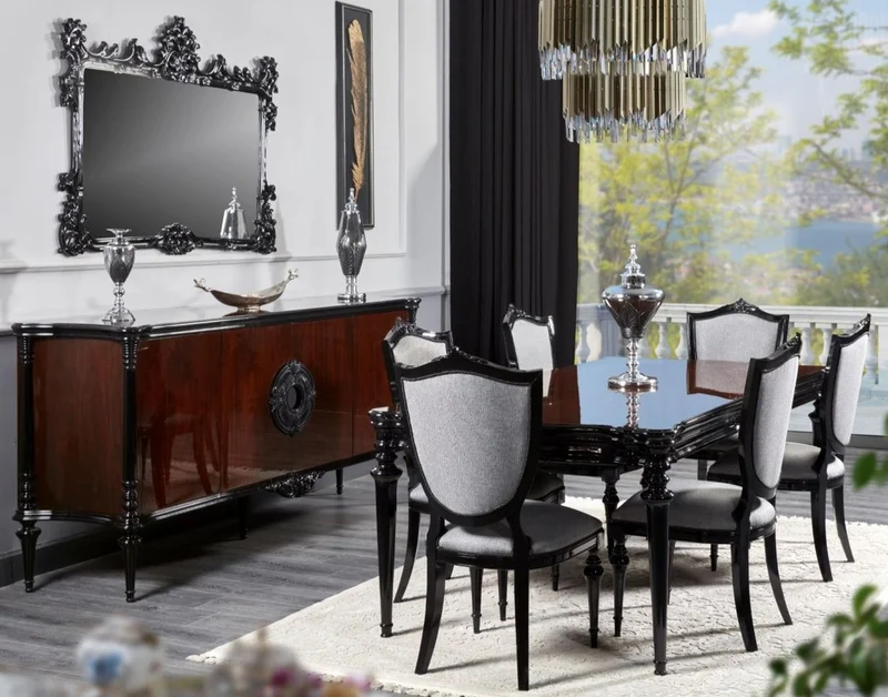 Casa Padrino Luxus Barock Sideboard Schwarz / Dunkelbraun 225 cm - Barock Möbel