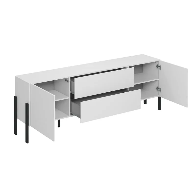 Meuble TV 2 portes 2 tiroirs 200 cm Bérénice Blanc