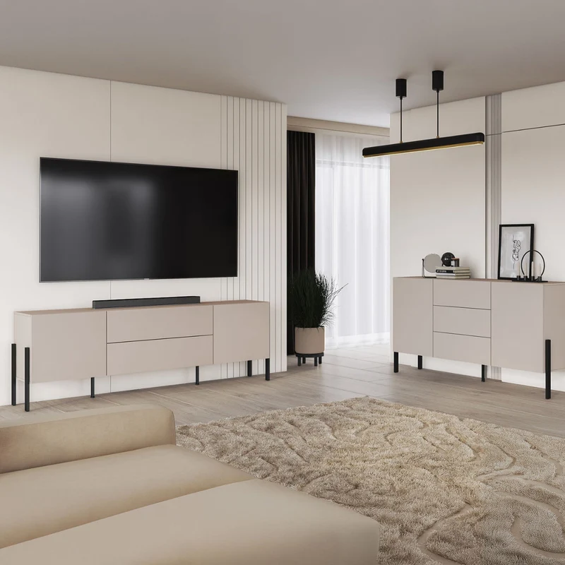 Meuble TV 2 portes 2 tiroirs 200 cm Bérénice Cachemire