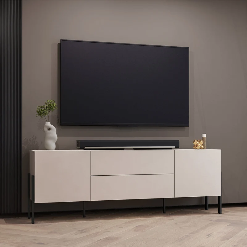 Meuble TV 2 portes 2 tiroirs 200 cm Bérénice Cachemire