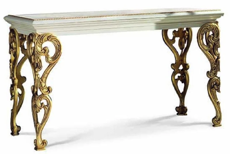 Casa Padrino Luxus Barock Massivholz Konsole Weiß / Gold 140,5 cm - Barock Möbel - Made in Italy