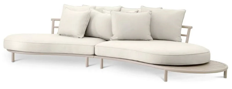 Casa Padrino Luxus Outdoor Garten Sofa Weißgrau / Sandfarben 330 cm - Luxus Garten Möbel