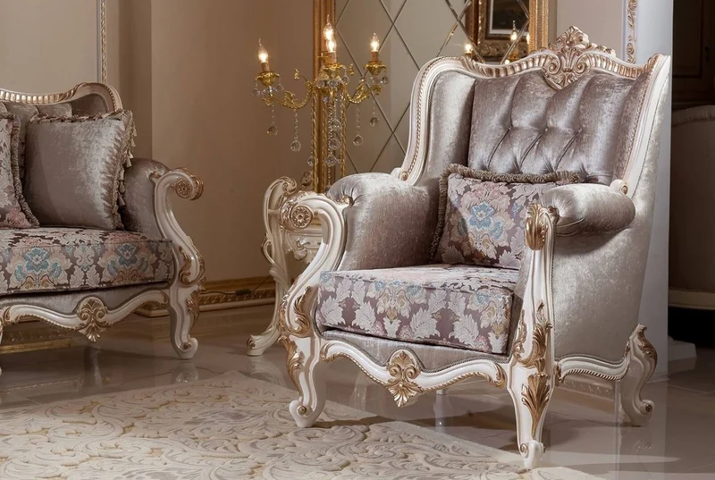 Casa Padrino Luxus Barock Wohnzimmer Möbel Set Braun / Weiß / Gold