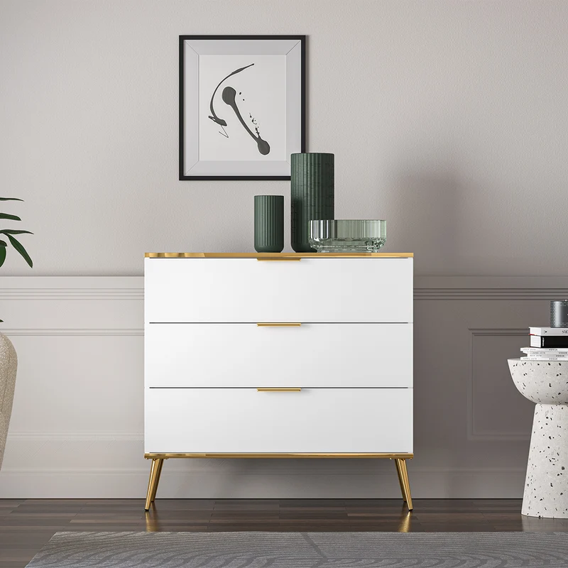 Commode 3 tiroirs Zora Blanc et Doré