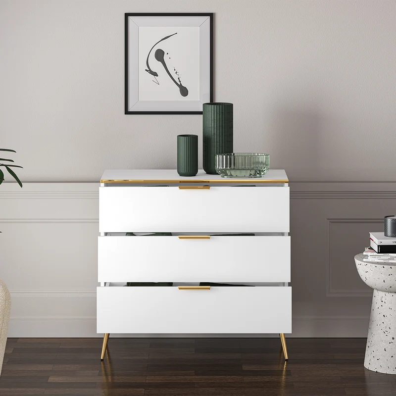 Commode 3 tiroirs Zora Blanc et Doré