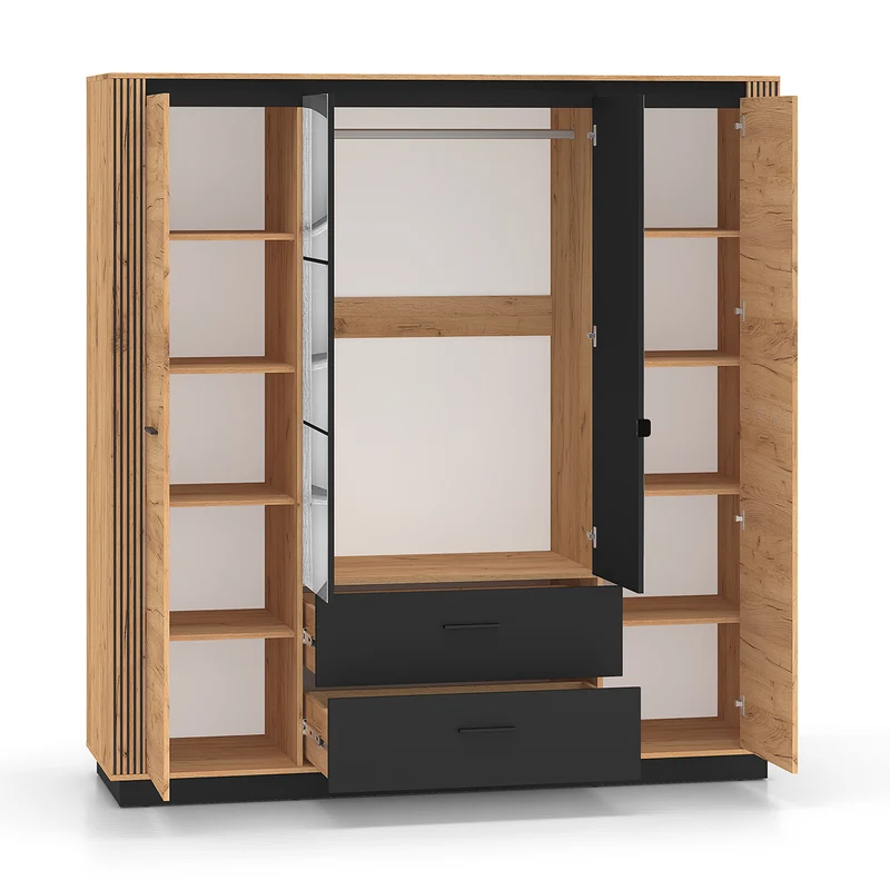 Armoire 4 portes 2 tiroirs Solal Bois et Noir