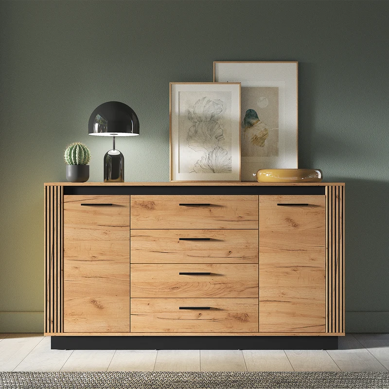 Buffet 2 portes 4 tiroirs Solal Bois et Noir