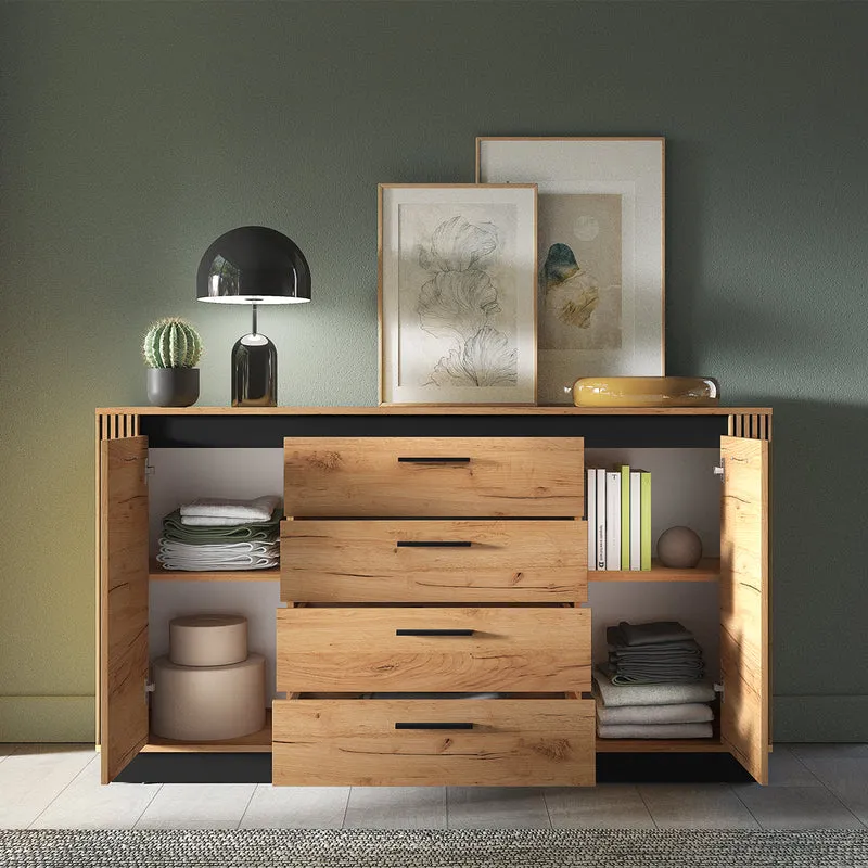 Buffet 2 portes 4 tiroirs Solal Bois et Noir