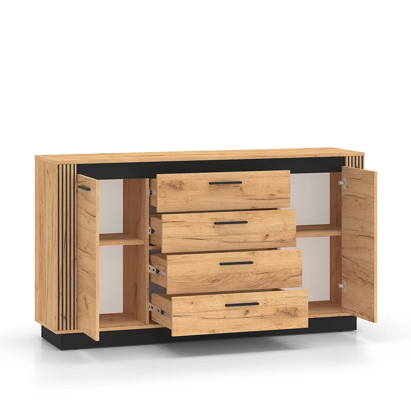 Buffet 2 portes 4 tiroirs Solal Bois et Noir