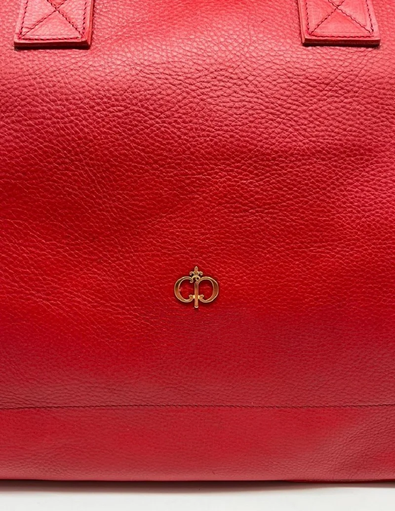 Casa Padrino Luxus Echtleder Reisetasche Rot / Gold 50 cm - Made in Italy