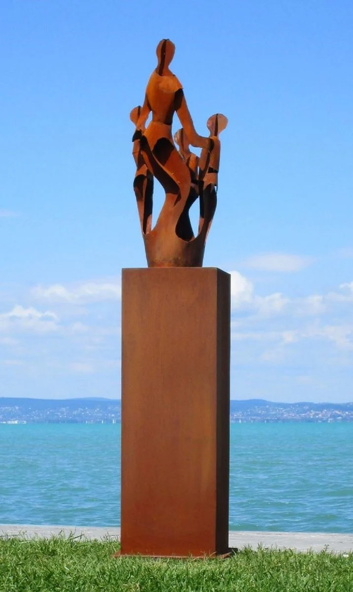 Casa Padrino XXL Garten Deko Metall Skulptur Freunde auf Säule Rost H. 182 cm