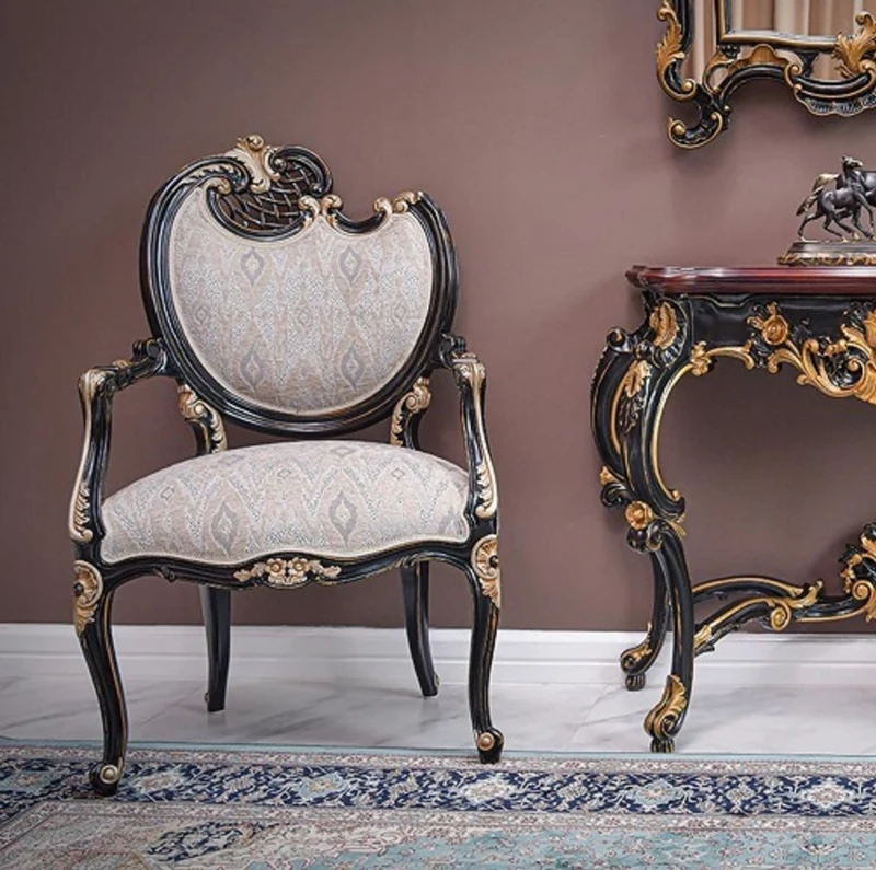 Casa Padrino Luxus Barock Sessel Linke Seite Grau / Schwarz / Gold - Barock Möbel - Made in Italy
