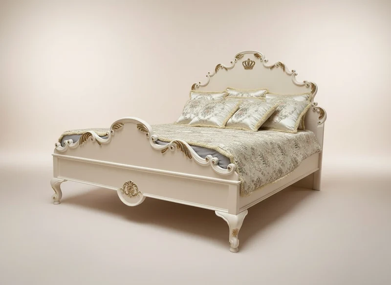 Pompöös by Casa Padrino Luxus Barock Doppelbett Provence Creme / Gold - designed by Harald Glööckler
