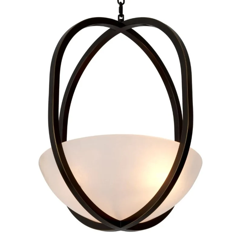 Casa Padrino Luxus Hängeleuchte Bronze Finish / Alabaster Ø 49 cm x H. 60 cm