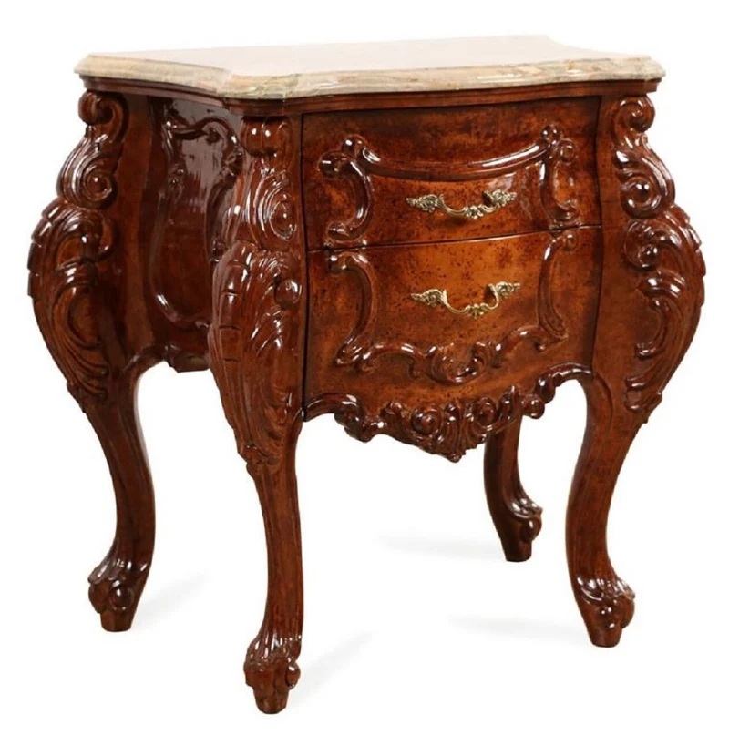 Casa Padrino Luxus Barock Nachtkommode Braun / Beige 74 cm - Barockstil Schlafzimmer Möbel