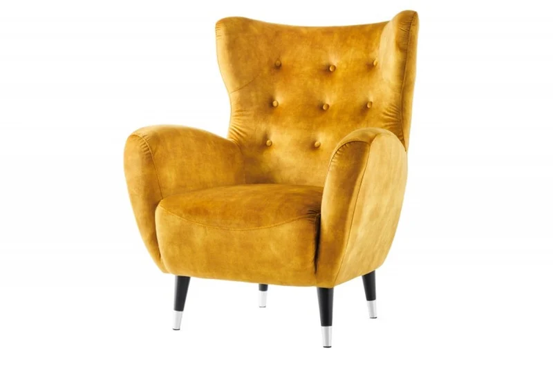 Chesterfield Sessel Senfgelb / Schwarz / Silber Ohrensessel aus dem Hause Casa Padrino