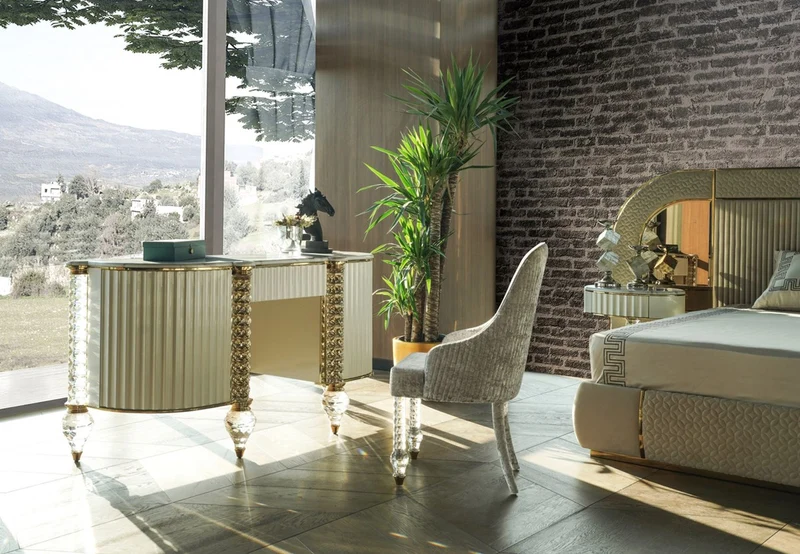 Casa Padrino Luxus Art Deco Schminkkommode Weiß / Gold 188 cm - Luxus Art Deco Schlafzimmer Möbel