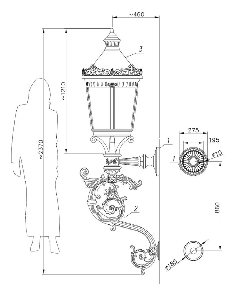 Casa Padrino Barock Außenwandleuchte Gold H. 237 cm - Riesige Garten Außenleuchte