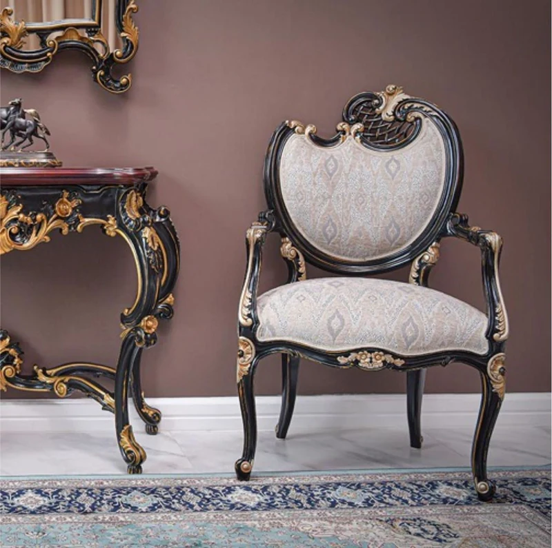 Casa Padrino Luxus Barock Sessel Rechte Seite Grau / Schwarz / Gold - Barock Möbel - Made in Italy
