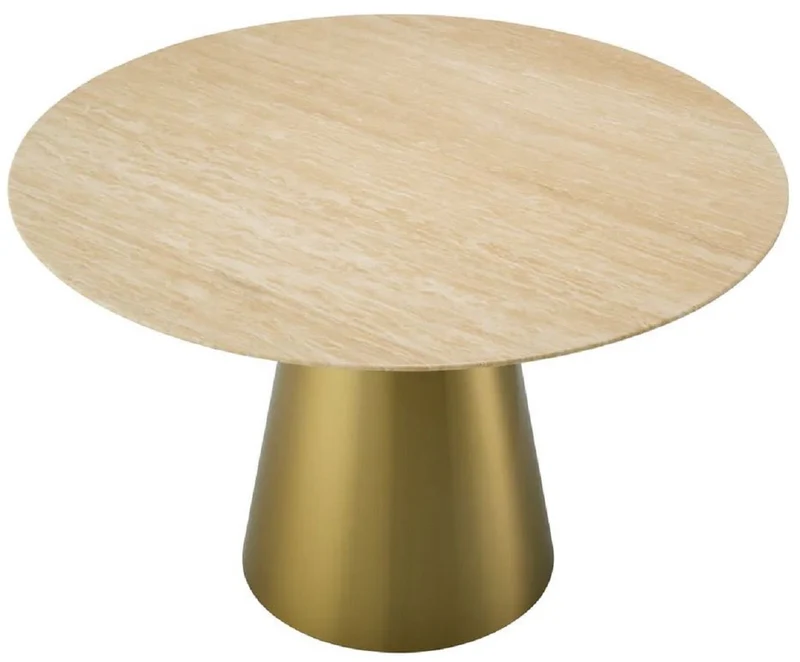 Casa Padrino Luxus Esstisch Beige / Messing Ø 120 cm - Luxus Esszimmer Möbel